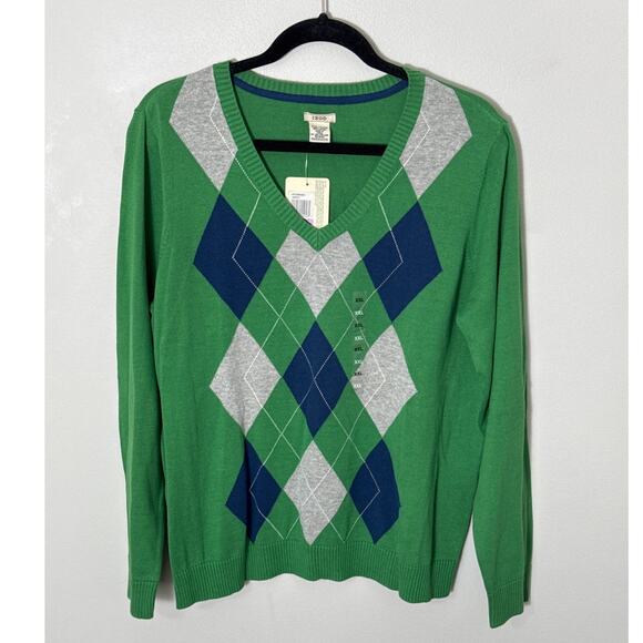 NWT IZOD Vintage Argyle V Neck Pullover Sweater Green Blue Gray Size XXL - Picture 2 of 7